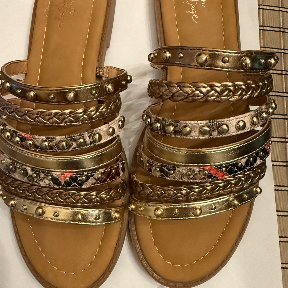 Women's Gold and Brown Sandals - Picture 2 of 8